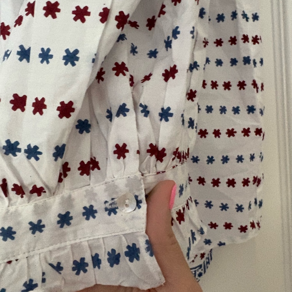 NWT Oliphant Ellis Blue Ruffle Front Blouse - Picture 5 of 10